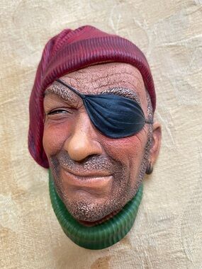 Bossons Pirate Wall Mask - Red Hat, Black Eye Patch, Green Collar